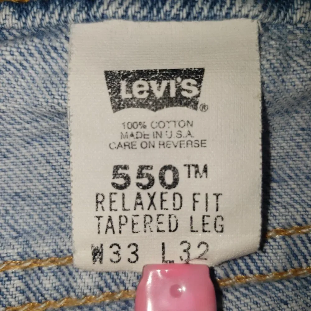 Vintage 90s LEVIS 550 Relaxed Fit Tapered Leg Denim Blue Jeans Mens Size W33 L32